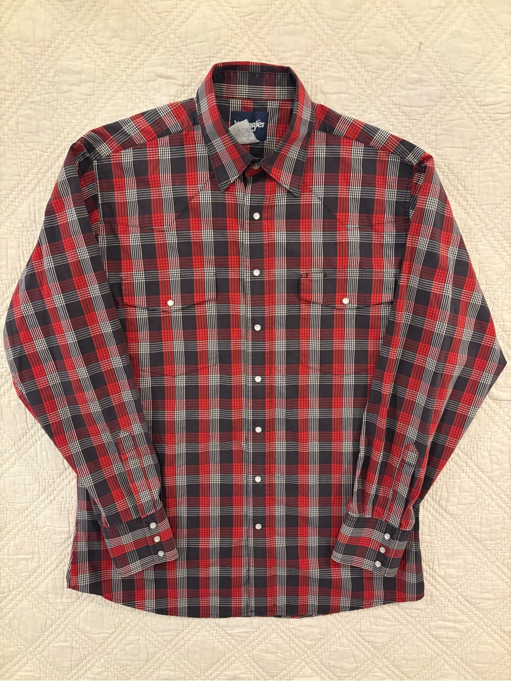 Vtg Wrangler Plaid Pearl Snap Button Up Shirt Mens XL Long Sleeve Western Cowboy